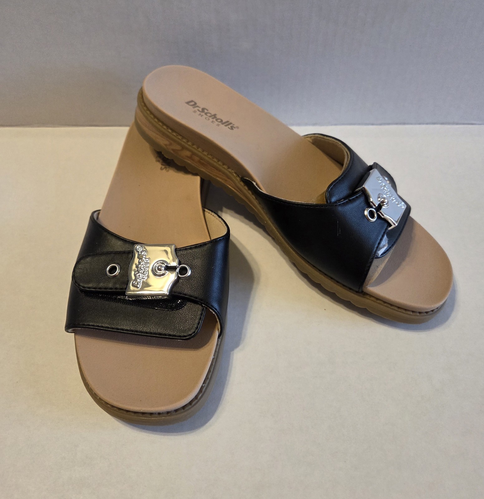 New Dr Scholls Island Icon Sandals Women's 6.5 US Black Buckle Comfort Slide