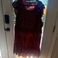 SHEIN CURVE 3XL Fit & Flare Midi Dress Floral Black Multicolor Ruffle Cap