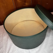 Vintage Green Oval Hat Box Faux Leather Embossed Storage Box 14x7 Decor