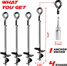 15" Ground Anchors Screw-In Heavy Duty High Winds Stakes Earth Sheds Swing Sets