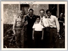 Vtg B W Snapshot Group Men Boy Army Navy Military Uniforms WW2 Family 1945