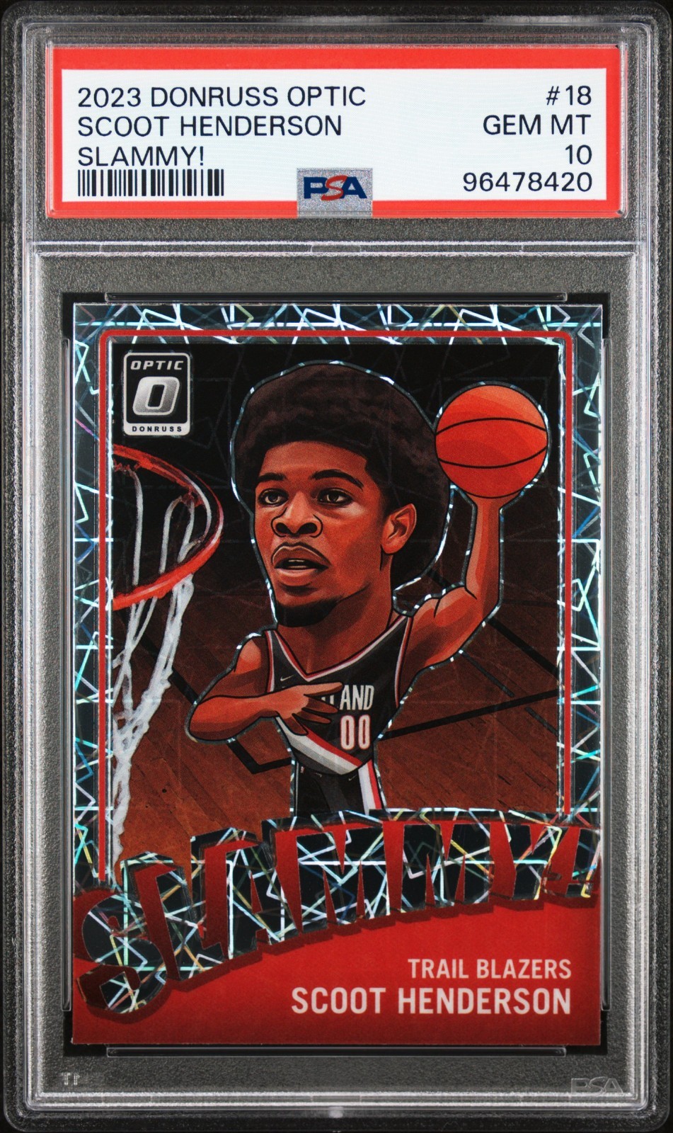 Scoot Henderson 2023 Panini Donruss Optic Slammy! Rookie PSA 10 Trail Blazers