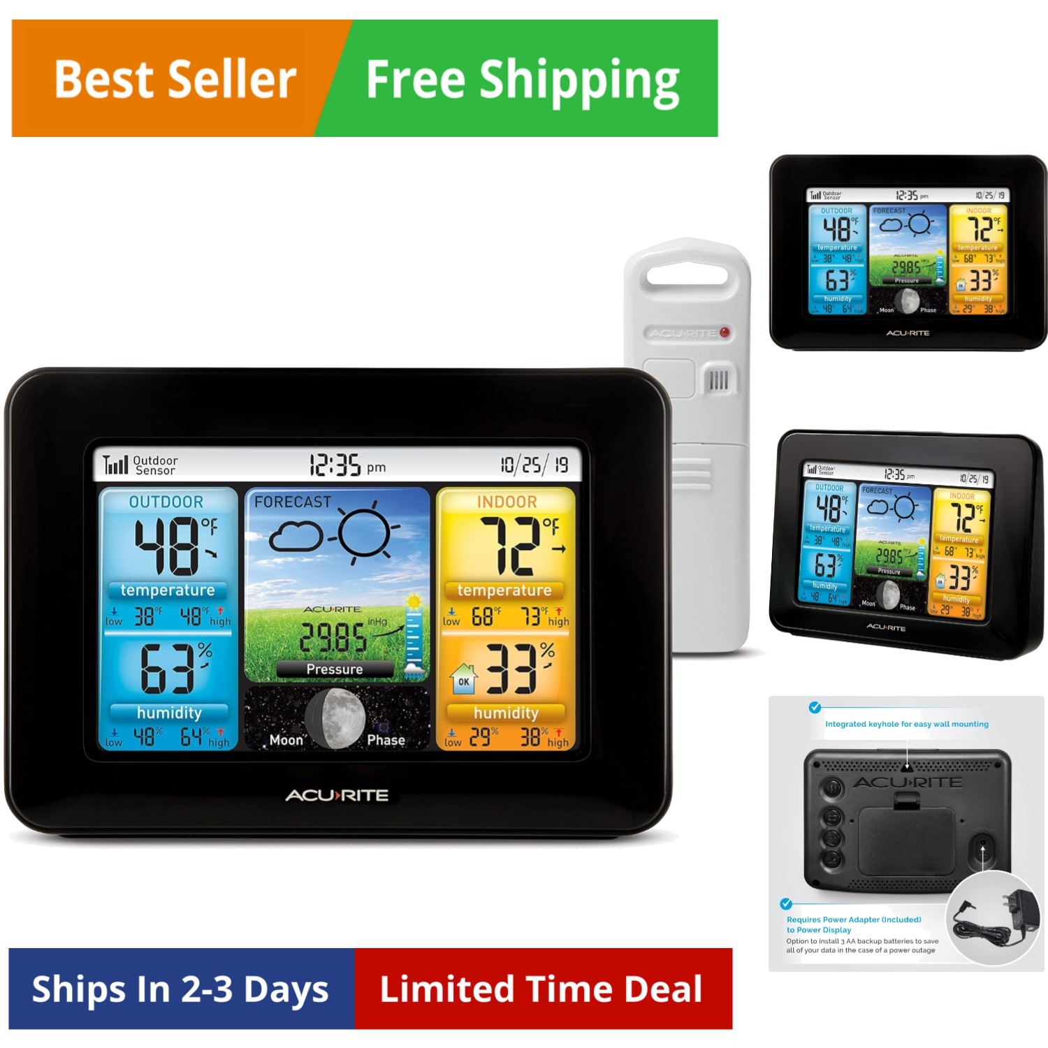 Wireless Home Weather Station with Color Display, Indoor Outdoor Thermometer ...