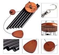 Large Deep Tone Wind Chimes Outdoor 28" Black Aluminum 6 Tubes Garden Decor