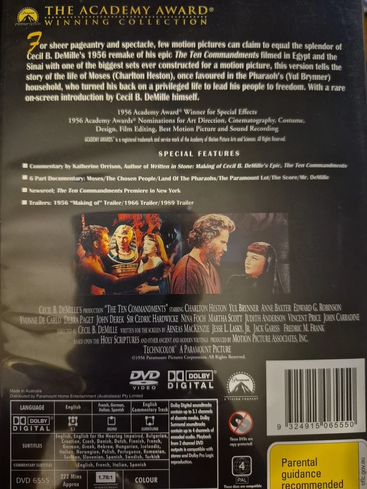 The Ten Commandments (DVD, 1956) Region 4 Like New Free Post - image 2 of 2