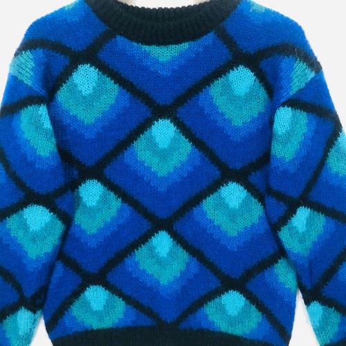 Blassport Bill Blass Vintage Mohair Wool Blend Blue Diamond Knit Sweater Small - Image 1