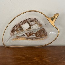 Georges Briard Leaf Shape MCM Divided Candy Dish Gold Gilt Trim Greek READ