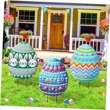 3 Pcs Easter Decorations Outdoor 3D Metal Easter Eggs Yard Signs Crayon Style