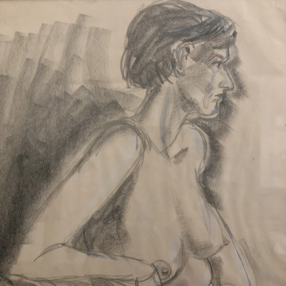 Figura Original Femenina Desnudo Boceto Firmado por Artista No Identificado Enmarcado 1997 Foto 2 de 4