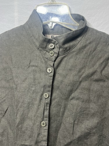 Flax Peasant Dress Women Petite (4-6) Gray Linen Lagenlook Long Sleeve Boho - Picture 4 of 11