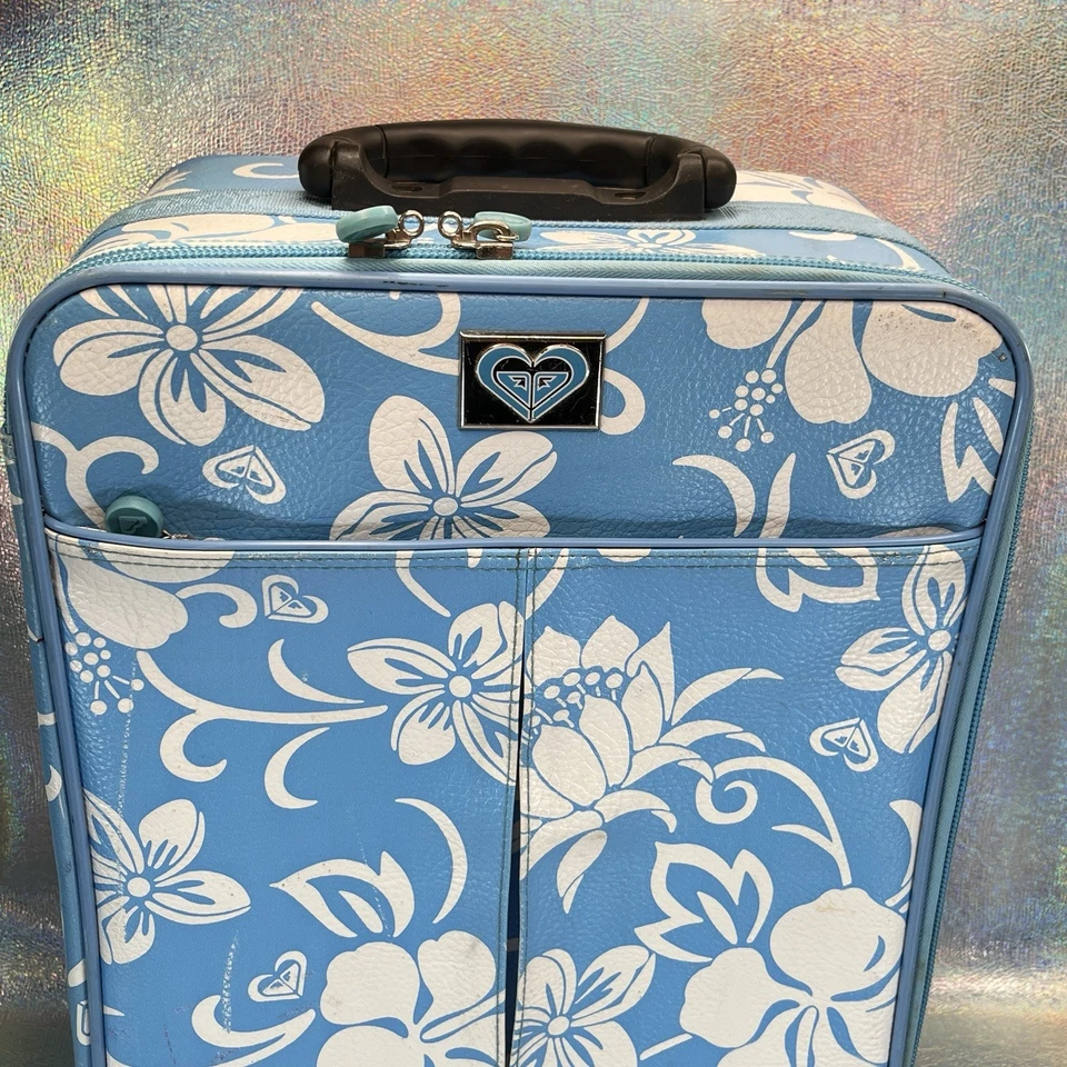 *污迹磨损* 2 件 Y2K Roxy 女孩随身行李箱行李箱化妆品夏威夷蓝色 — 第 3/4 张图片