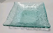 10" Square Teal Green Glass Decorative Dish Serving Bowl