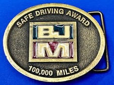 BJM Safety Semi Trucking Driving Award Vintage Belt Buckle Made in USA by CD Hit