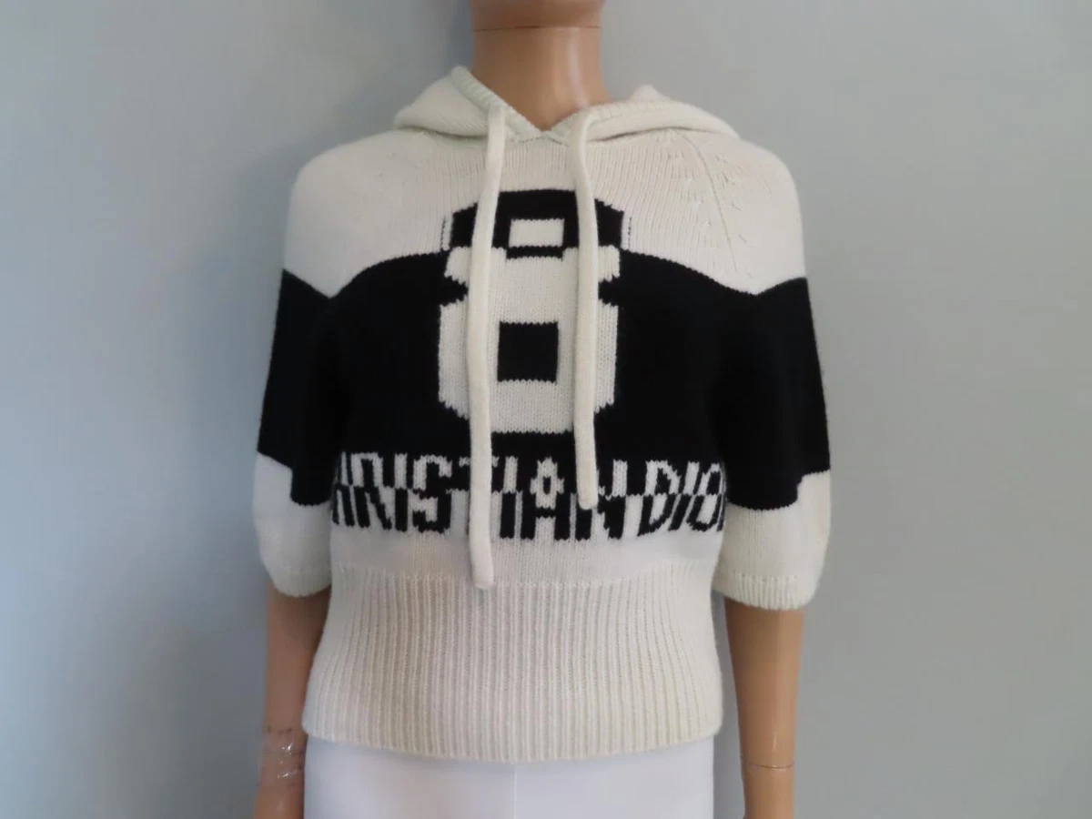 Christian Dior Soft White Black Christian Dior 8 Hooded Sweater