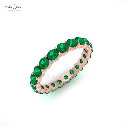 Natural Emerald Eternity Ring 14k Fine Gold Handmade Band Ring Anniversary Gift - Picture 3 of 26