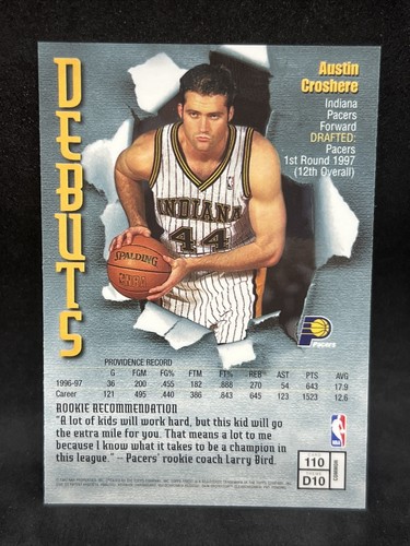 1997 Topps Finest Debuts Bronze RC Austin Croshere #110 Indiana Pacers W/peel 2 - Picture 2 of 2