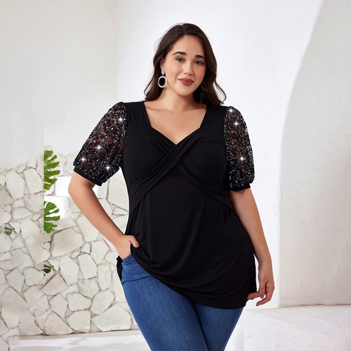 Summer Women V-Neck Solid Short Sleeve Tunic Tops Blouse Casual Loose Shirt Tee - Picture 14 of 22