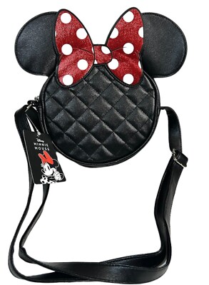 Disney Minnie Mouse Crossover Bag Purse Quilted Black Metallic