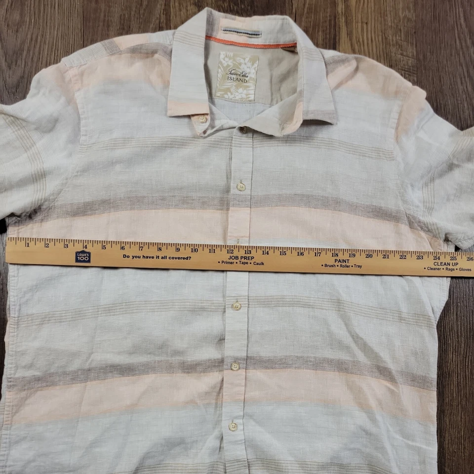 Tasso Elba Island Shirt Mens XL Beige Linen Blend Stripe Button Up Beach Preppy - Image 4 of 4