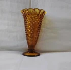 Vintage Fenton  Hobnail Amber Small Ruffled Rim  Vase