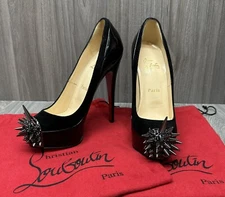 Christian Louboutin Asteroid Spikes Black Patent Leather & Suede Platform Pumps