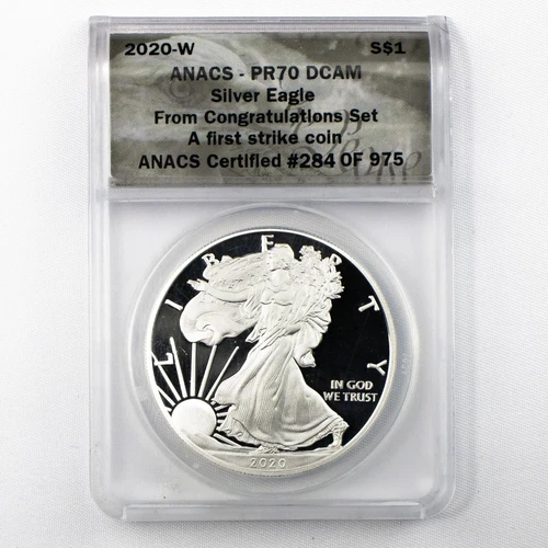 2020-W $1 ANACS PR70 DCAM Congratulations Set Silver American Eagle First Strike