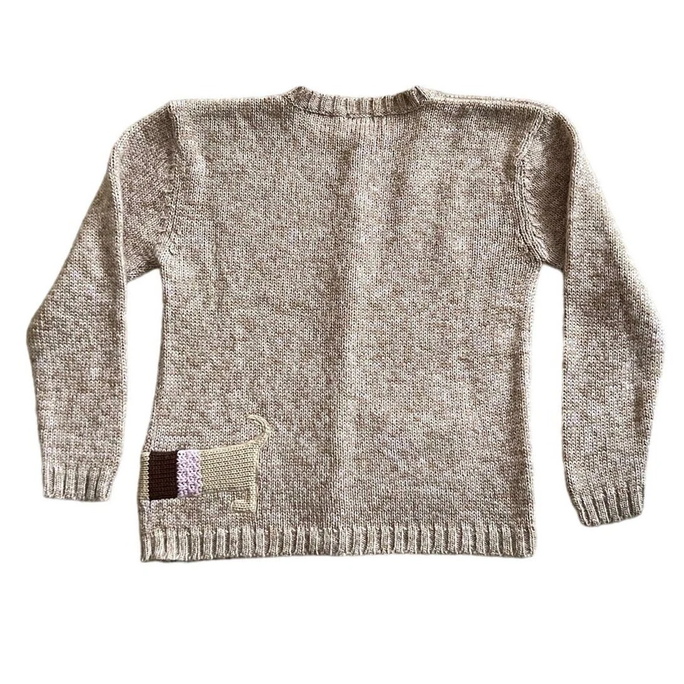 Cardigã suéter Jacadi marrom rosa lã mistura mohair meninas 12 anos Dachshund cachorro G - Imagem 2 de 4