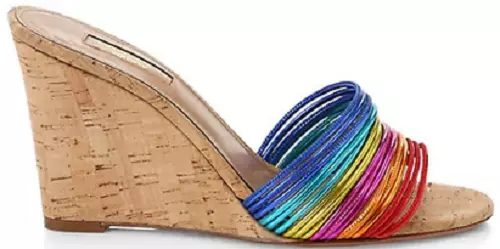 New AQUAZZURA 550 Rainbow Colors Multi Bangle Cork Wedge Mules