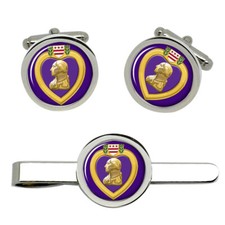Purple Heart Cufflinks and Tie Clip Set