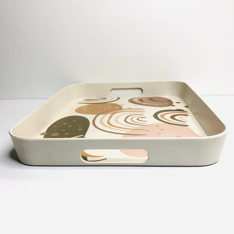 Bamboo Serving Tray Rectangular Handles Urban Haven Abstract Party BBQ Outdoor - Image 3 of 4