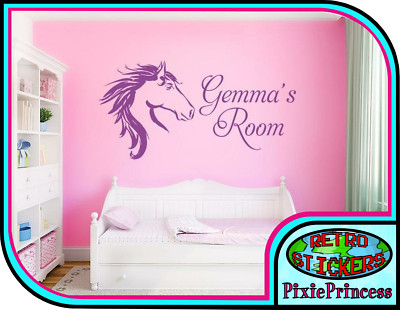 Personalisierter Wandaufkleber Pferde Reiten B Vinyl individuell Mädchen Schlafzimmer Aufkleber
