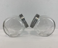 Set of 2 Glass Slanted Storage Candy Cookie Jar Brushed Nickel Screw on Lids