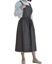 Japanese Cotton Linen Cross Back Work Apron for Women with Pockets Pinafore D...