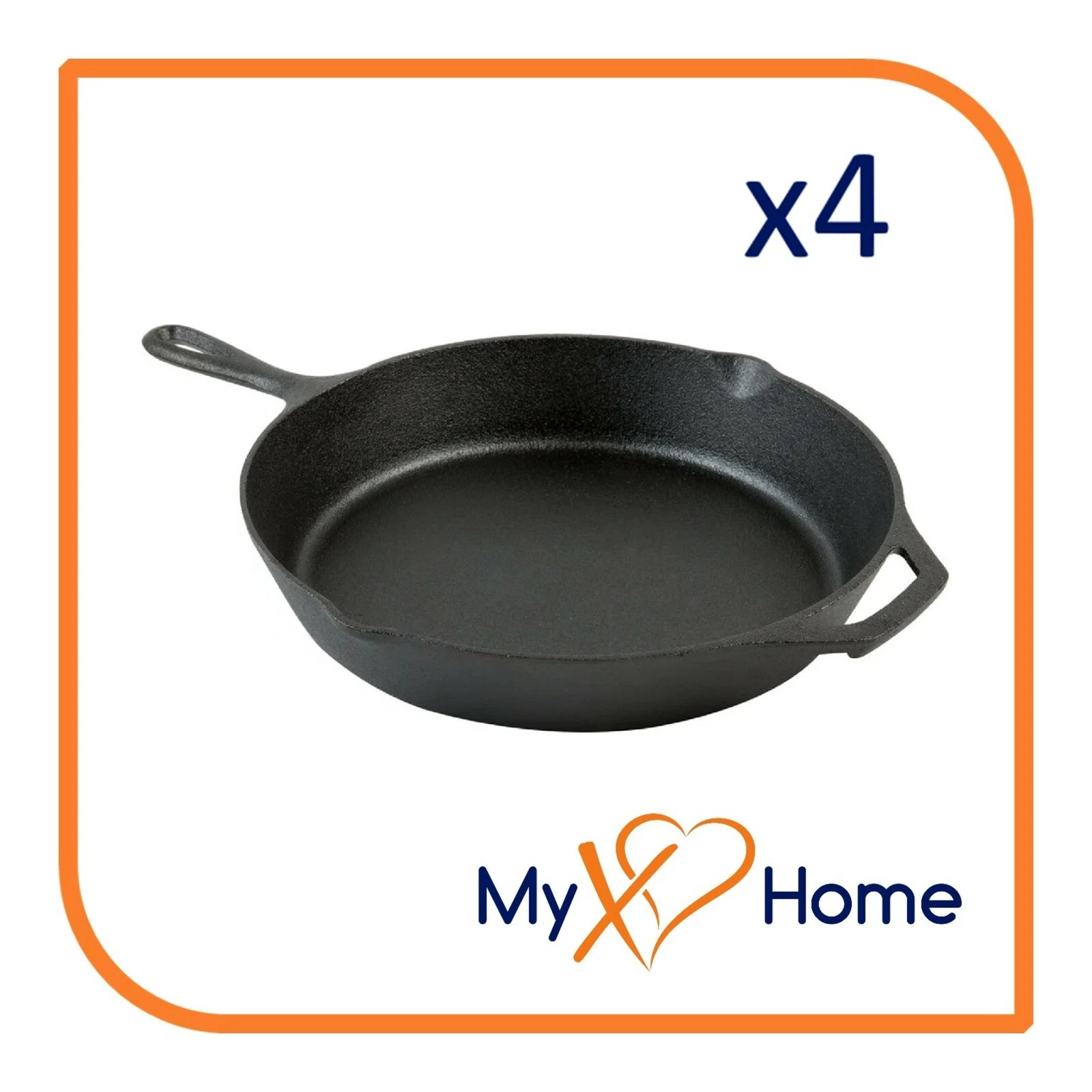 12" Round Pre-Seasoned Cast Iron Skillet with Helper Handle (4 Skillets)