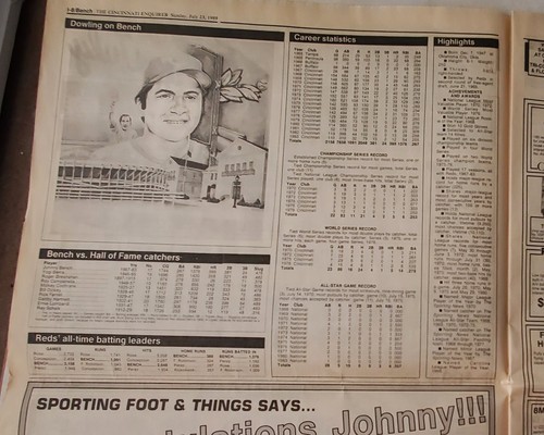 Johnny Bench Cincinnati Enquirer 28 pg. section Hall of Fame Induction REDS 1989 - Picture 2 of 4
