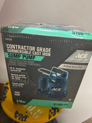#ad NEW Ace 1 2 HP 5100 gph Cast Iron Vertical lift Switch AC Submersible Sump Pump $120.00