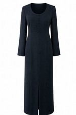 VTG Liz Claiborne Black Dress Sz 8 Maxi Tea Length Crepe Long Sleeve Front Slit