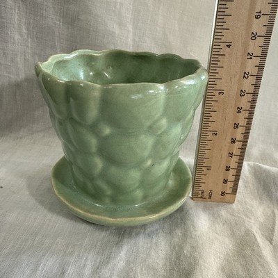 McCoy Mint Green Pebble Planter with Saucer Made In USA Vintage 3.5 