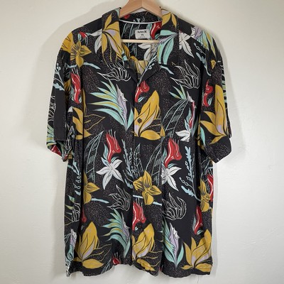Hurley Hawaiian Shirt Men s 2XL Aloha Tropical Floral Button Up Camp Loop Collar