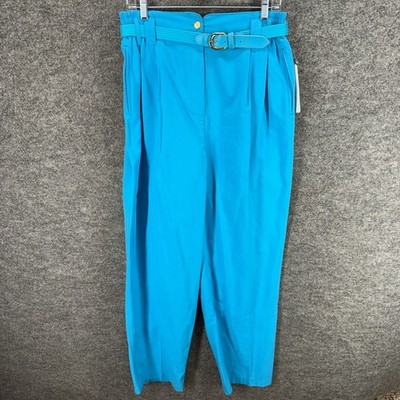 New Karen Scott Dress Pants Women 16 Blue High Rise Pleated Straight Belted  | eBay