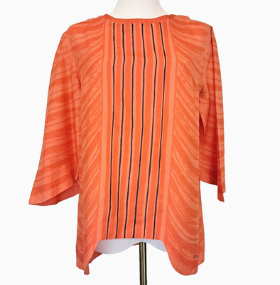 VTG 1960s Vera Neumann Silk Top Size 14 Orange Stripes Ladybug Logo Union Made