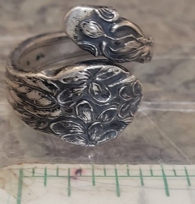 Vintage Gorham Sterlingsilber Floral LÖFFEL BYPASS RING verstellbar Größe 7 10G #1