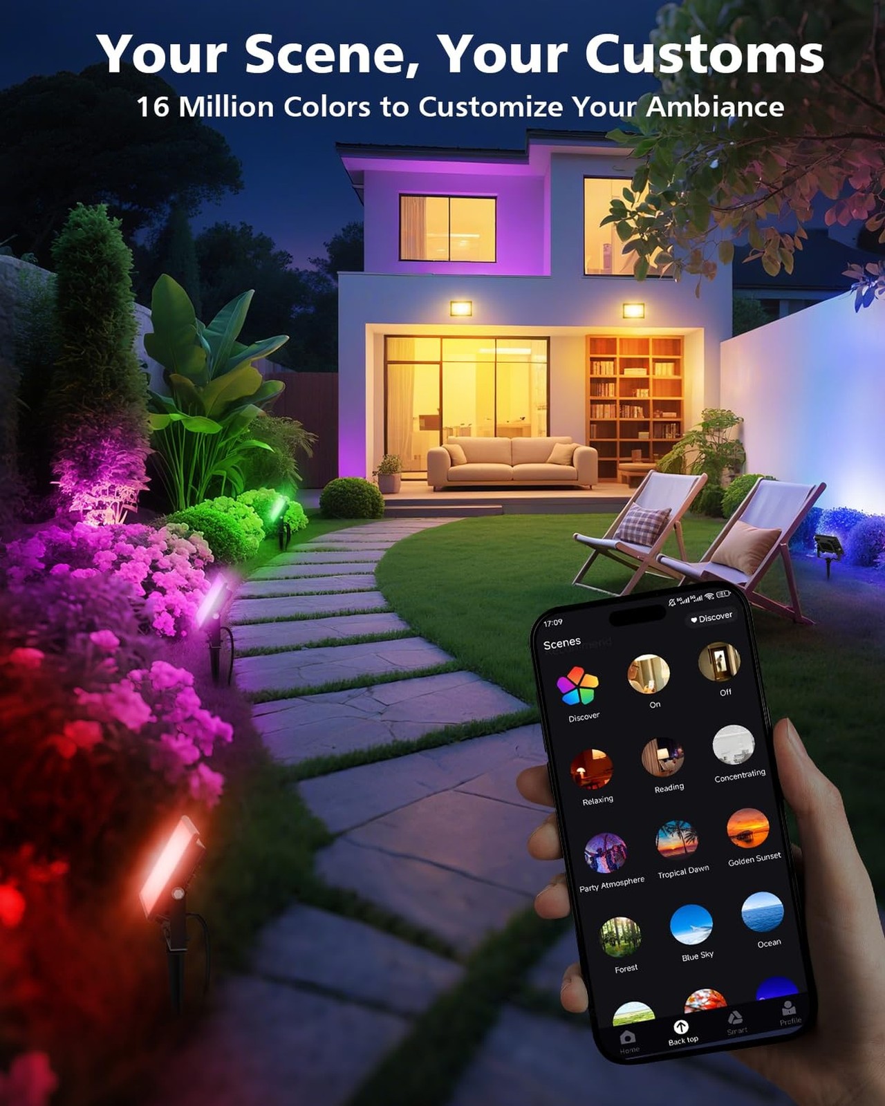 T-SUN LED Flood Light, 30W RGBCW Dimmable Outdoor Smart Lights, Color Changin...