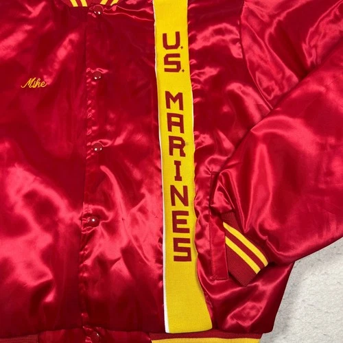 Vintage Soffe US Marines Satin Bomber Jacket Mens XXL Red USMC Embroidered  USA image 4