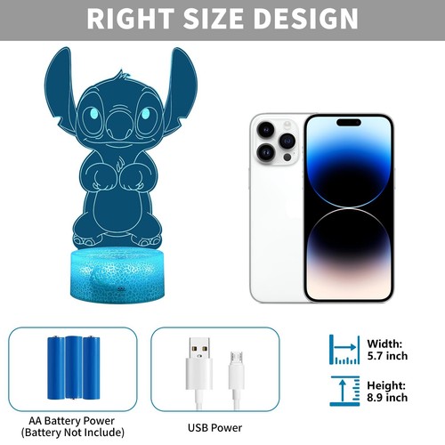 Stitch Decorative Lamp, 3D Night Light Dimmable LED Room Décor, 16 Colors Cha... - Picture 6 of 7