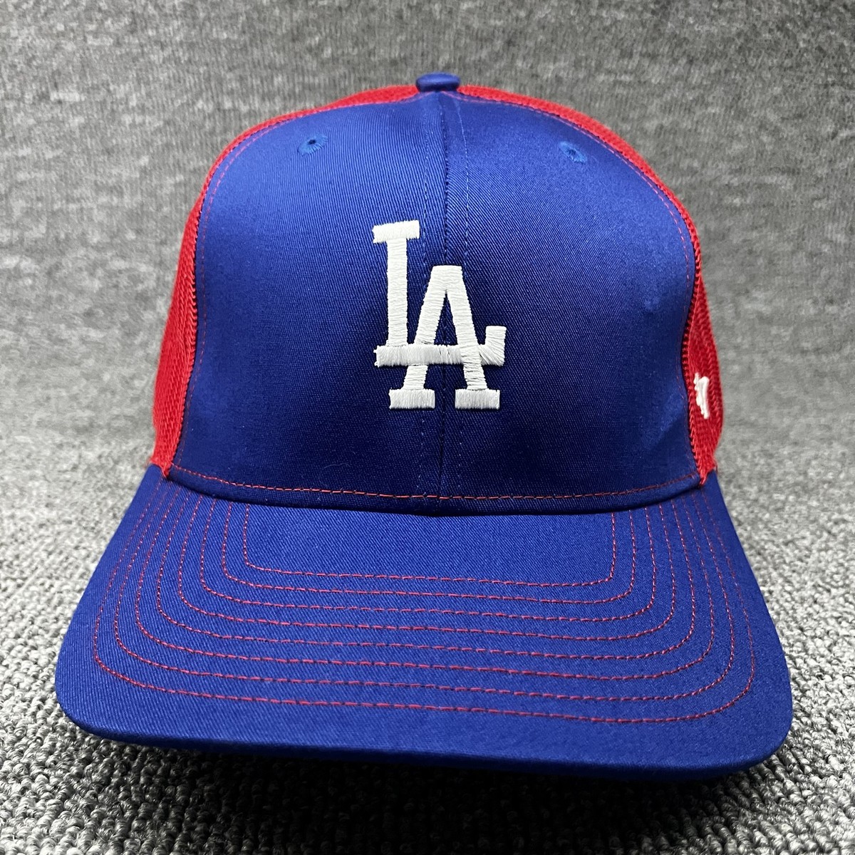 47 Brand Los Angeles Dodgers Trucker Snapback Hat Royal Blue Red Mesh LA Cap
