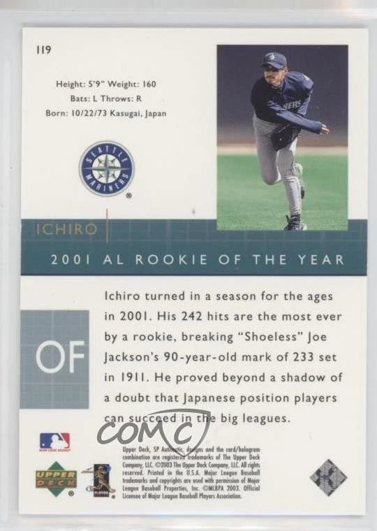 2003 SP Authentic SP Rookie Archives /2500 Ichiro Suzuki #119 HOF - Image 2 of 2