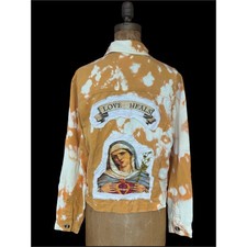 Upcycled Sacred Heart Jacket Love Heals Bleached Denim Style Jacket M