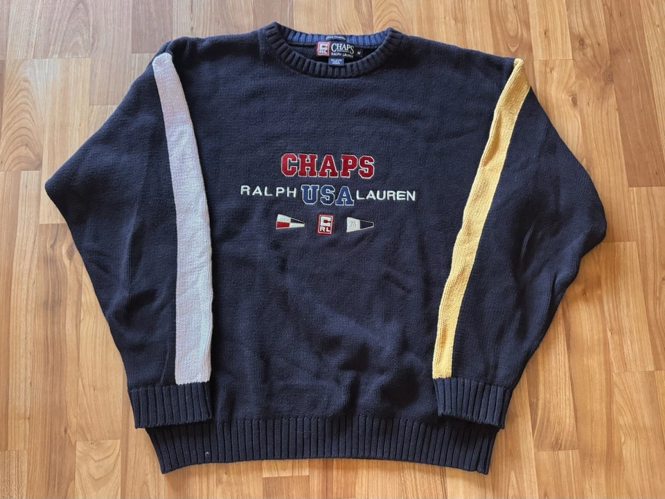 Vintage 90s Chaps Ralph Lauren USA Crewneck Sweater Size Medium Men’s Knit - Image 2 of 4