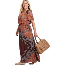 Maurices 1X plus womens maxi dress orange brown floral medallion boho hippie 